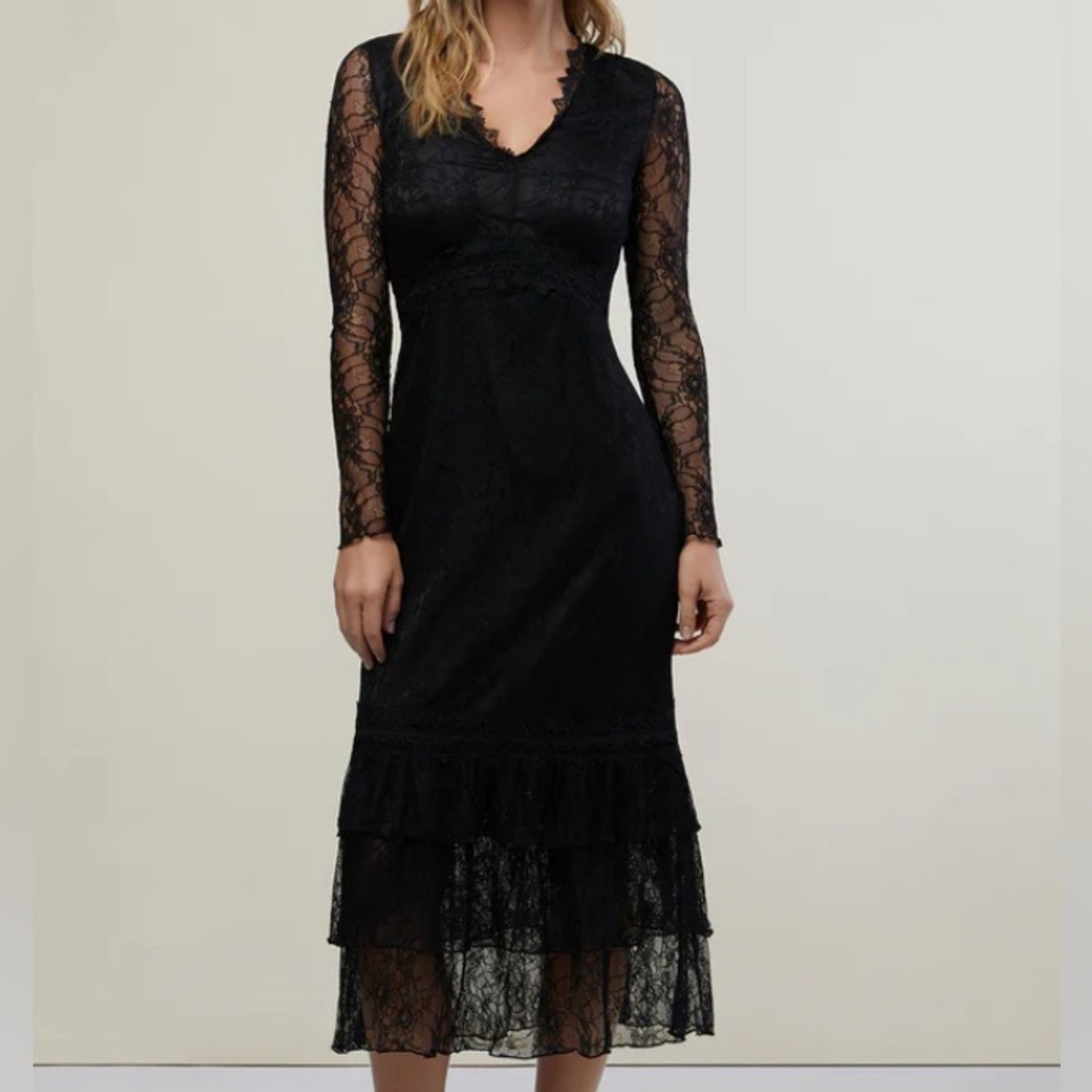 Rachel Parcell Lace Tiered Midi Dress Black Size 8